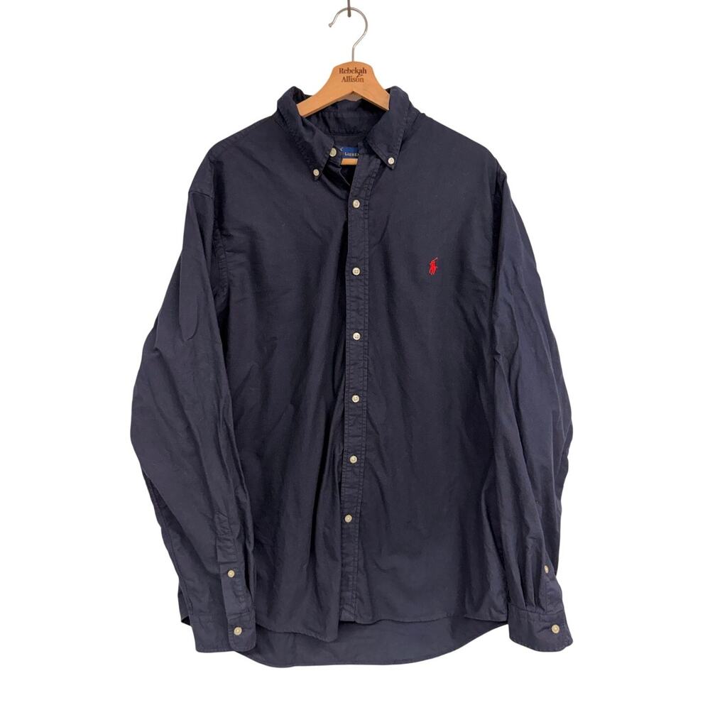 Ralph Lauren Navy Blue 100% Cotton Button Down Men's SZ XL Preppy Long Sleeve